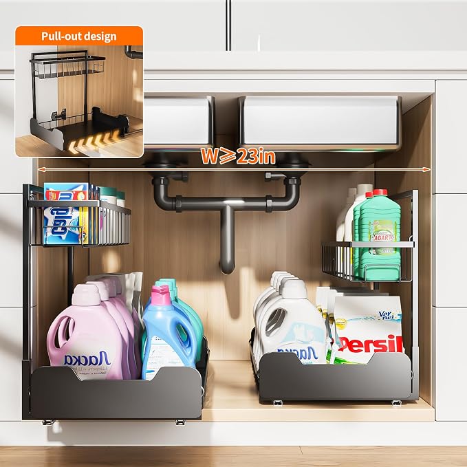 Under Sink Organizer, 2-Tier Thickened All-Metal L-Shaped Pull Out Cabinet - Image 5