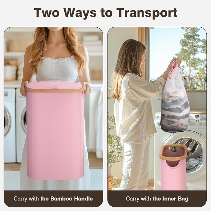 Slim Laundry Hamper with Lid, 60L Small Laundry Basket with Handles&Removable - Image 3