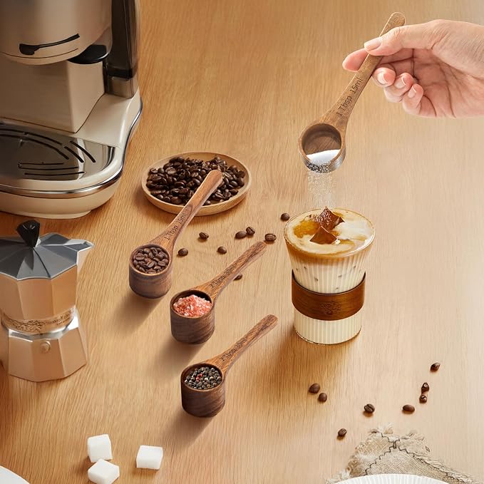 4PCS-Wood Scoop Acacia Wooden Scoops Solid Multipurpose Coffee Scoops - Image 5