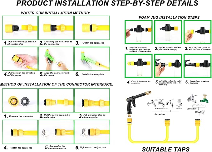 Garden Hose Nozzle with 4 Patterns, Soap Dispenser & Quick Connectors, Plastic - Image 8