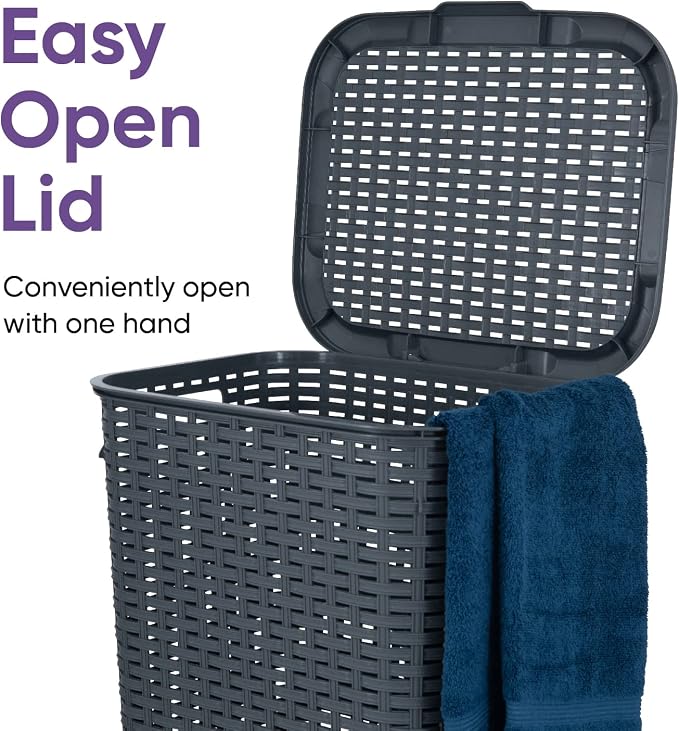 Plastic Laundry Hamper with Lid 2 Pack Laundry Hamper Basket, Wicker Design 60 - Image 5