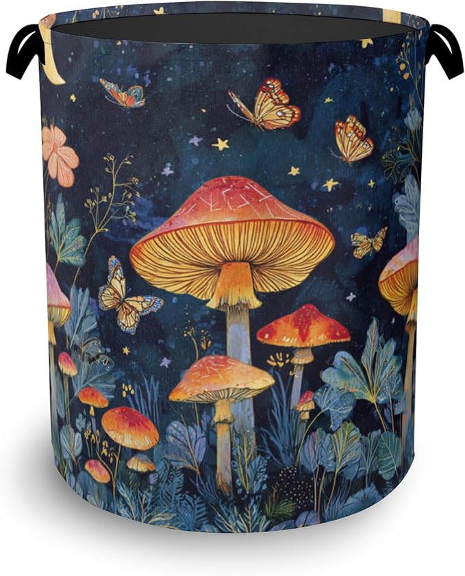 Mushroom Laundry Basket, Butterfly Moon Foldable Oxford Cloth Tote Bag Laundry by Unknown
