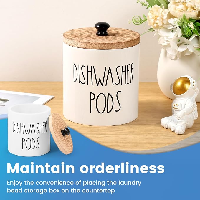 Dishwasher Pod Container with Lid, Wood Laundry Detergent Pods Storage Container - Image 6