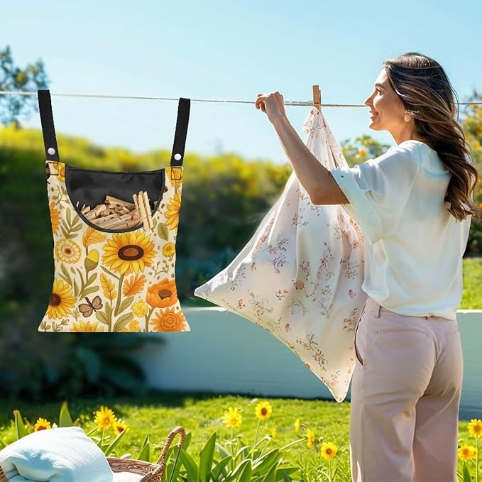 Sunflower Clothespin Bag with Hanging Hook Summer Laundry Clothes Pin Holder - Image 2