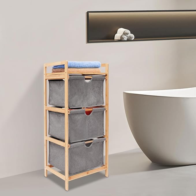 3-Tier Bamboo Hamper w/ 3 Pull Out Drawers, Laundry Room Organization - Image 7