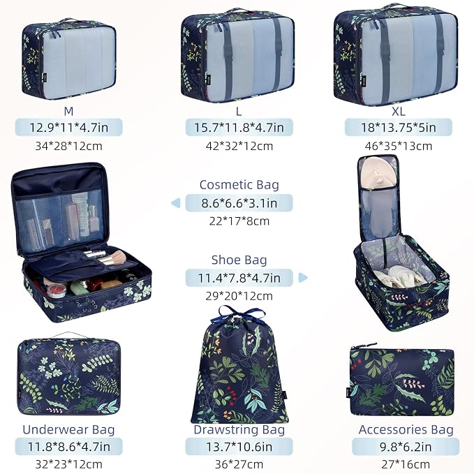 BAGAIL 8 Set Packing Cubes Luggage Packing Organizers - Image 2