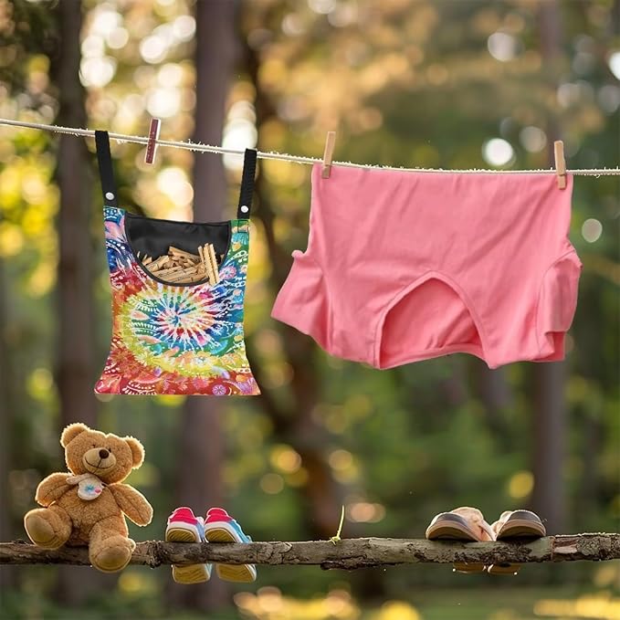 Rainbow Tie Dye Clothes Pin Hanging Bag Clothesline Peg Organizer Storage Bags - Image 3