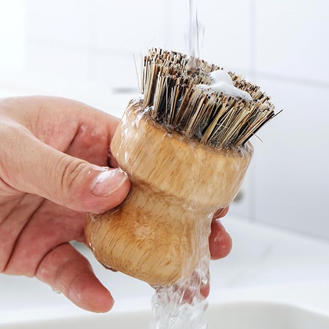 Fabater Palm Pot Brush, 3 Pack Bamboo Dish Brush, Natural Scrub Brushes Set - Image 3