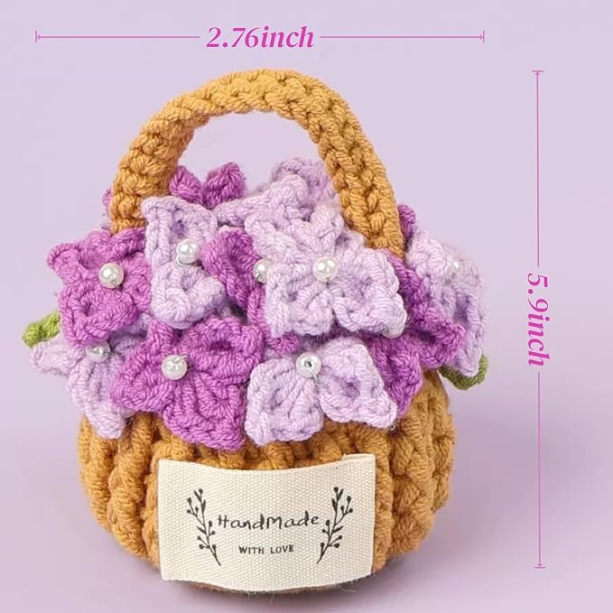 Car Mirror Hanging Accessories, Crochet Plant Decor, Boho Knitted Flower Basket - Image 2