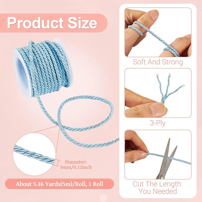 3 mm Twine Cord Rope Twine Thread Beading Cord 3 Braided Decorative Rope Cord - Image 2