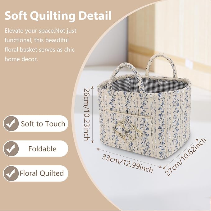 Storage Basket Boho Fabric Large Collapsible Floral Laundry Nursery Hamper - Image 6