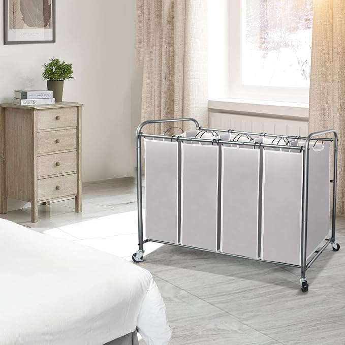 STO STO Laundry Sorter 4 Section, 4 Bag Clothes Hamper, Rolling Laundry Cart - Image 2