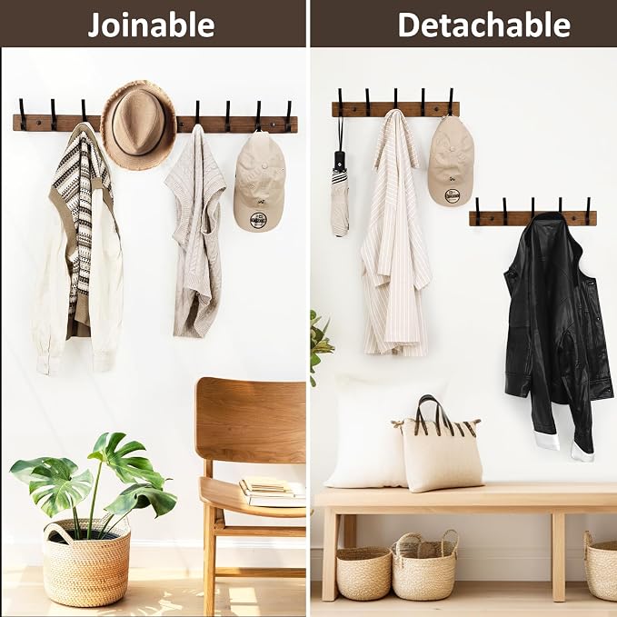 Coat Rack Wall Mount, 16.5 Inches Wood Coat Hooks Wall Mount, Wall Coat Rack - Image 6