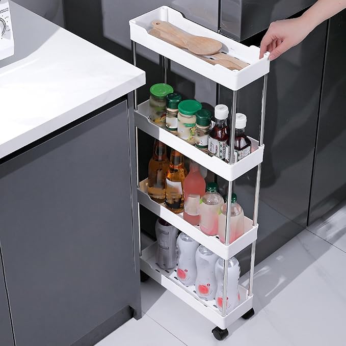 Slim Rolling Storage Cart, 4 Tier Slim Rolling Storage Cart - Image 4