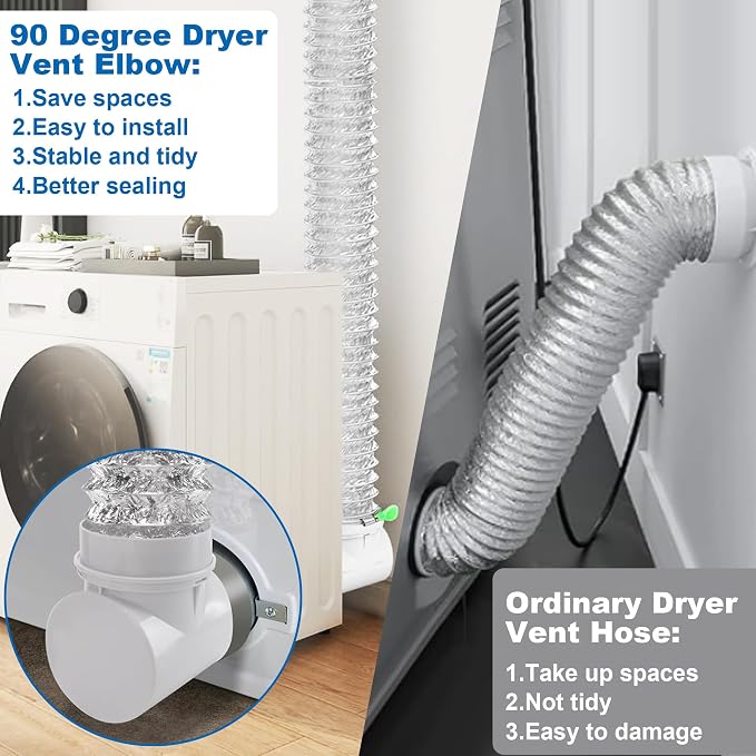 90 Degree Dryer Vent Elbow, Space Saving Connector Kit Clothes Dryers Duct Pipe - Image 5