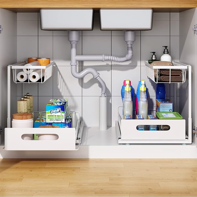 2 Pack Under Sink Organizer, 2 Tier Pull-Out Cabinet Storage Shelf, - Image 2