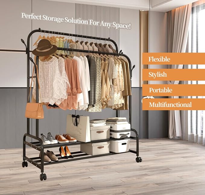 Antiwar Sturdy Metal Double Rodding Clothes Rack - Image 6
