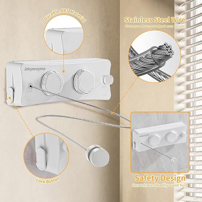 Retractable Clothesline Indoor & Outdoor, Non-Sagging Wall Mounted Drying Rack - Image 5