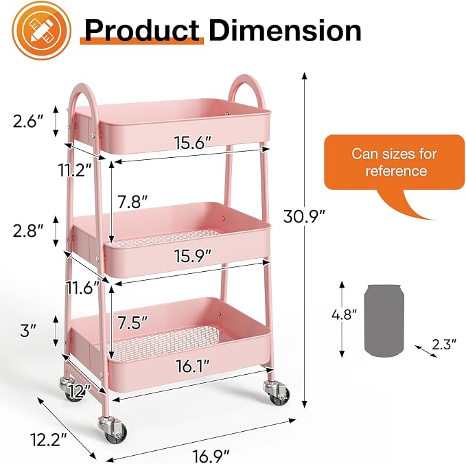 NEWBULIG 3-Tier Rolling Utility Cart - Image 4