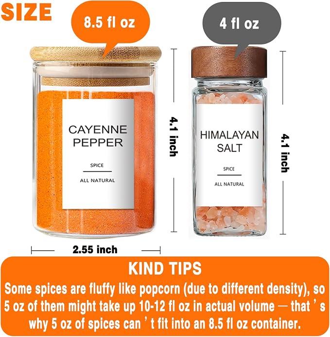 12 Pcs Glass Spice Jars with Bamboo Airtight Lids and 191 Labels - Image 2