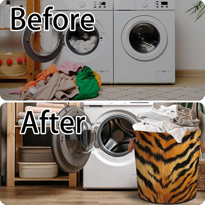 Tiger Print Laundry Hamper Waterproof Collapsible Basket - Image 5