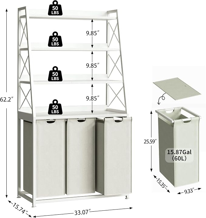 Laundry Basket, 3 Section Laundry Hamper - Image 3