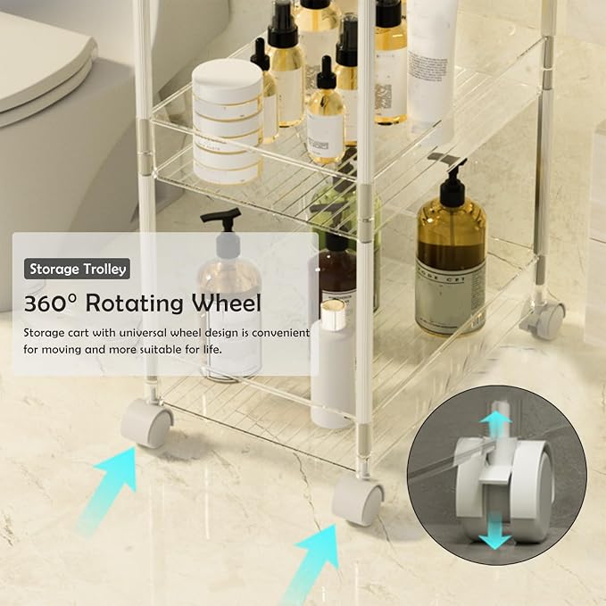 Clear Acrylic Rolling Storage Trolley 4 Tier Slim Utility Cart - Image 4