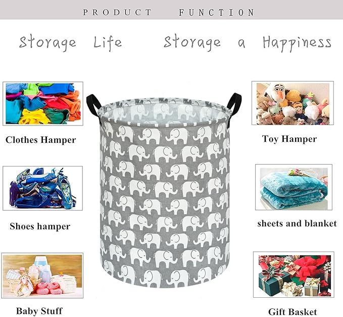KUNRO Round Laundry Gift Basket Storage Hamper, Clothes Storage Organizer Bins - Image 3