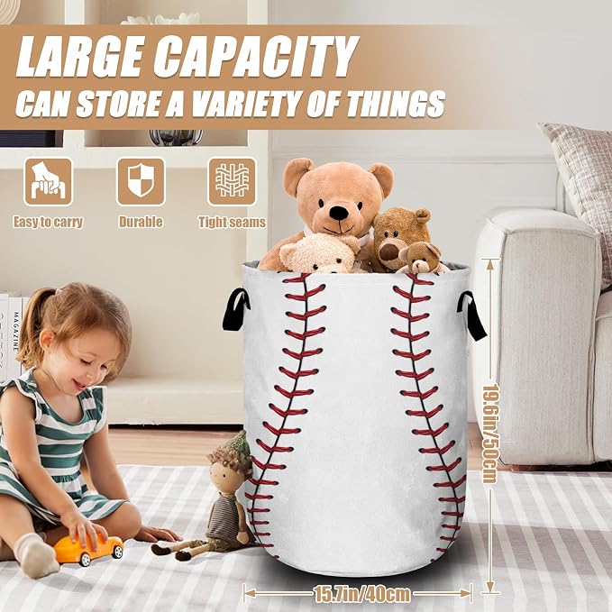 Baseball Laundry Basket, Foldable Waterproof Ball Laundry Hamper Tote Bag Dirty - Image 2