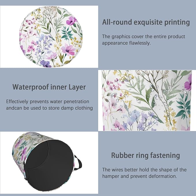 Wildflower Plant Laundry Basket, Botanical Oxford Cloth Laundry Hamper - Image 5