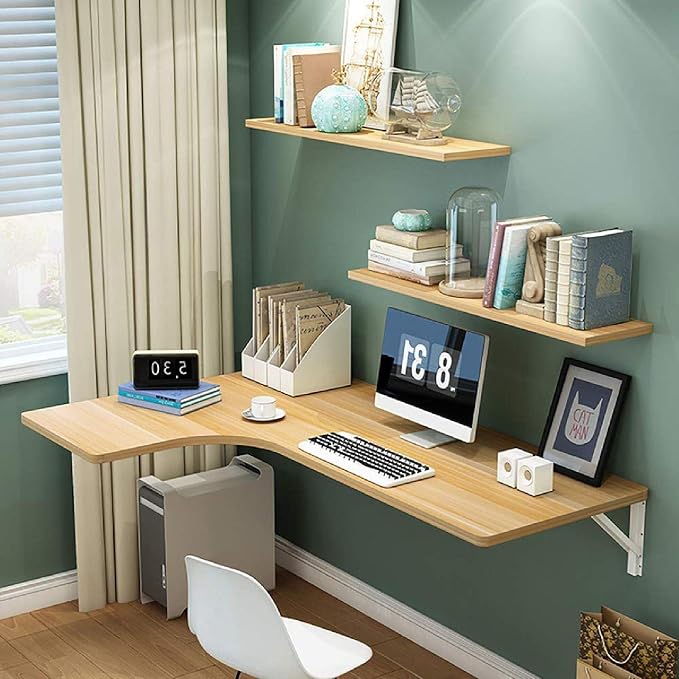 Corner Wall-Mounted Drop-Leaf Table L-Shaped Wall-Mounted Folding Table Folding by Unknown