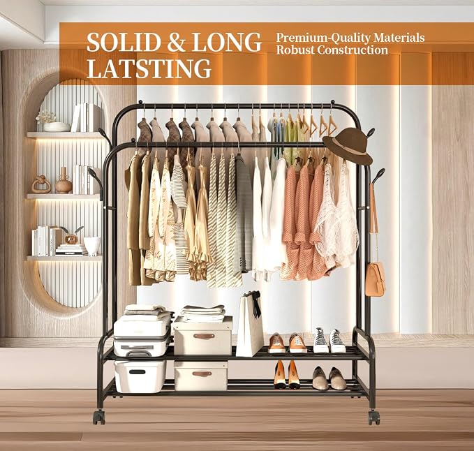 Antiwar Sturdy Metal Double Rodding Clothes Rack - Image 3