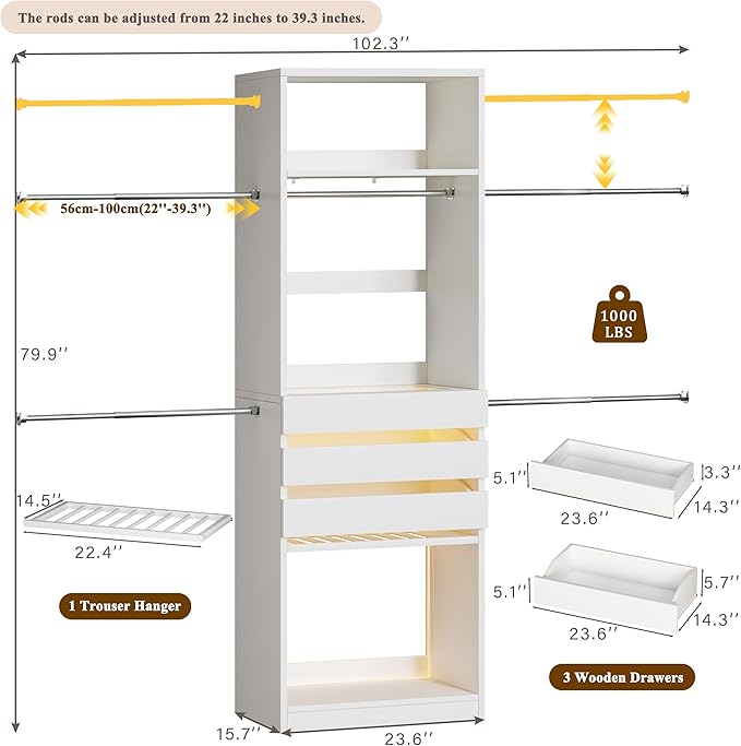 Closet System, 4-8FT Closet Organizer - Image 8