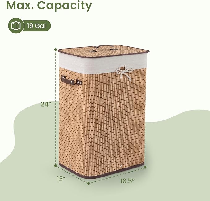 Byroce Bamboo Laundry Basket, Collapsible Laundry Hamper - Image 7