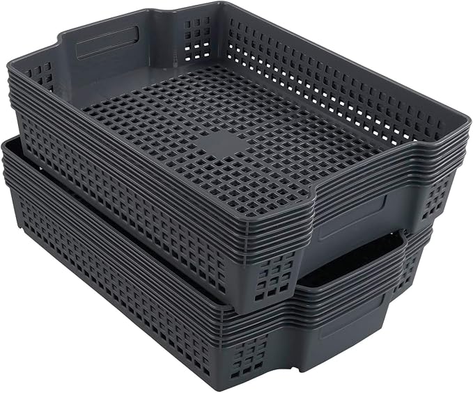 Gray Plastic Stackable Paper Storage Basket Tray, 6 Packs by Zerdyne