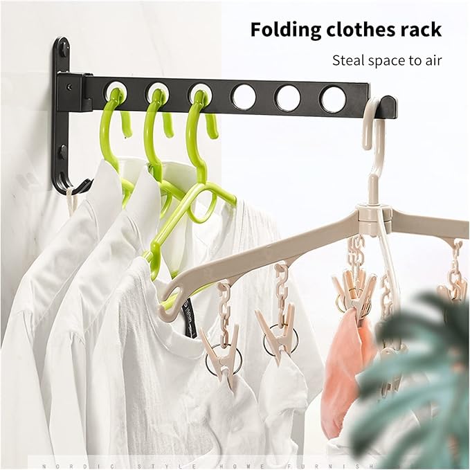 Black Folding Clothes Hanger Foldable Wall Clothes Drying Racks Hangers Drying - Image 3
