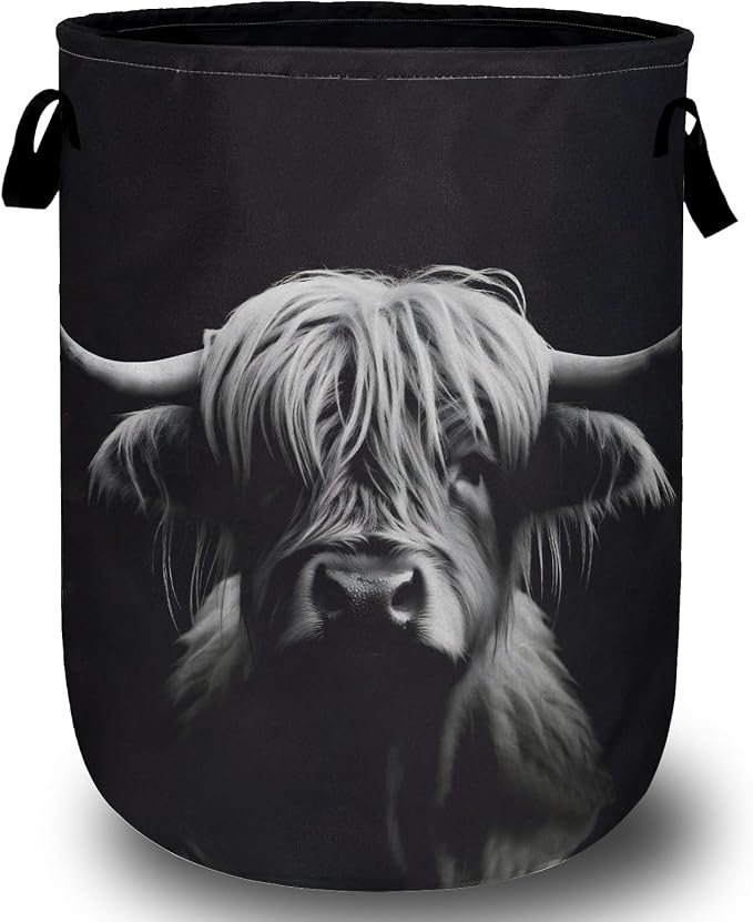 Highland Cow Laundry Basket, Foldable Waterproof Black Laundry Hamper Tote Bag by Unknown