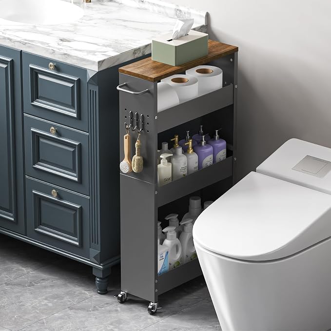 Slim Storage Cart, 4-Tier Kitchen Rolling Cart Narrow Storage Cabinet - Image 7