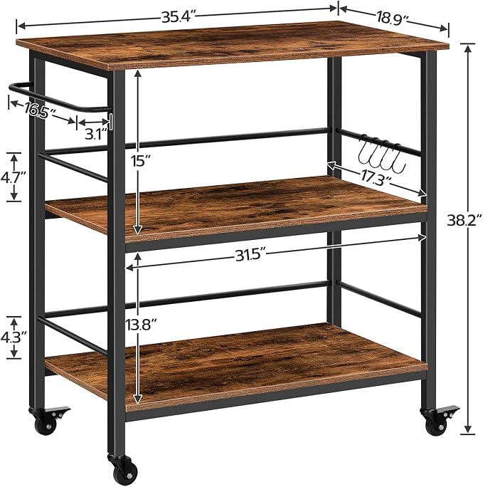 HOOBRO Kitchen Island with Storage, Industrial Kitchen Counter with Hooks and - Image 3