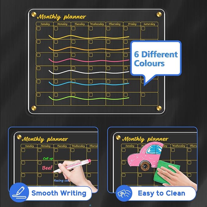 WALGLASS Acrylic Calendar for Fridge, Includes 6 Liquid Chalk Markers - Image 4