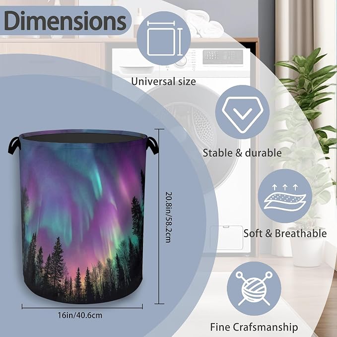Aurora Forest Laundry Basket, Foldable - Image 2