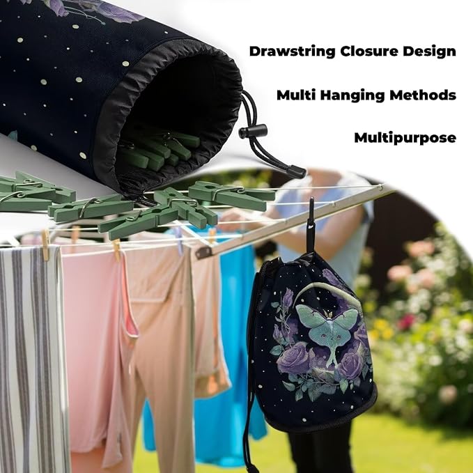 Clothespin Bag Holder Outside, Starry Night Moon Rose Multiple Hanging Methods - Image 6