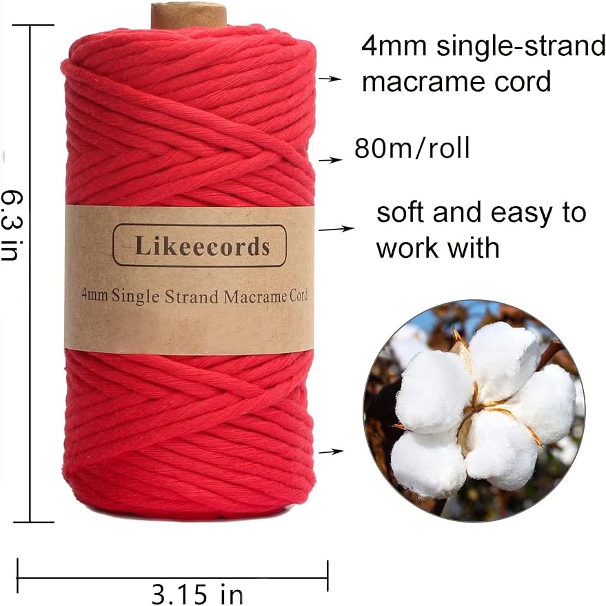 4 Skeins of 4mm X 80m Single Strand Macrame Cord Handmade Decorations Softer - Image 2