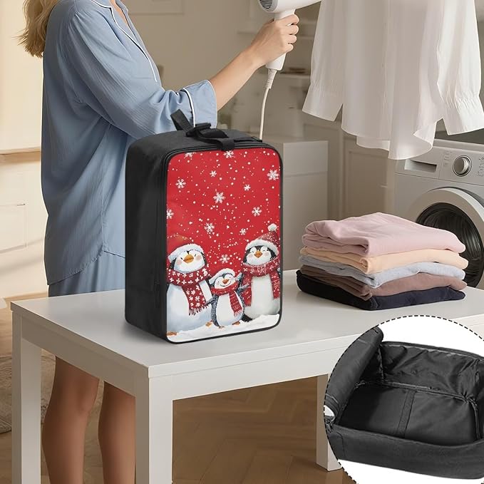 Travel Steam Iron Storage Bag Christmas Penguin Heavy Fabric Carrying Case - Image 3