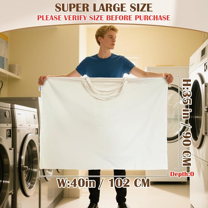 Canvas Laundry Bag 40"W x 35"H, Thick Laundry Bag - Image 3