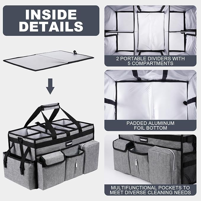 Large Cleaning Caddy Bag with Rigid Support Board, Cleaning Organizer Tote with - Image 3