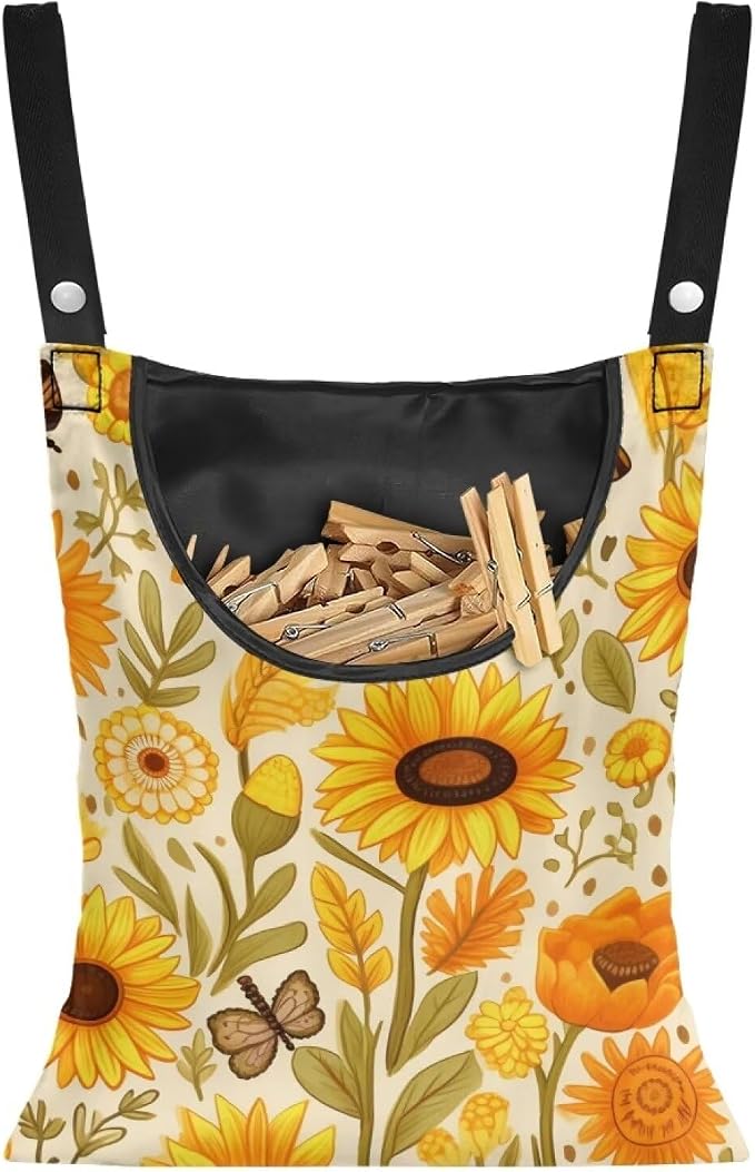 Sunflower Clothespin Bag with Hanging Hook Summer Laundry Clothes Pin Holder by Bivxisrvo