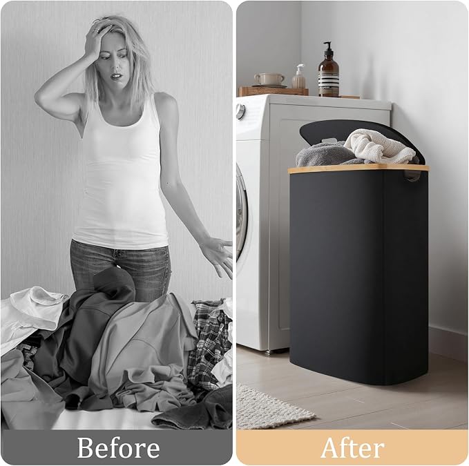 Slim Laundry Basket with Lid, 80L Narrow Laundry Hamper with Removable Bag - Image 7