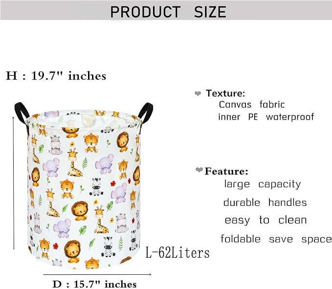 KUNRO Round Tiger Animals Laundry Gift Basket Storage Hamper, Clothes Storage - Image 6