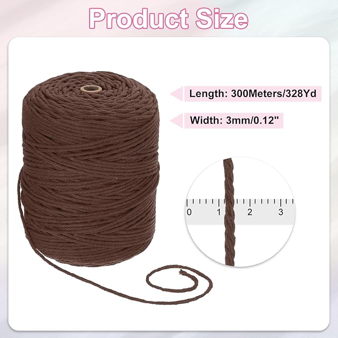 HARFINGTON Natural Macrame Cord 3mm x 328 Yards 4 Strand Twisted Cotton Macrame - Image 2